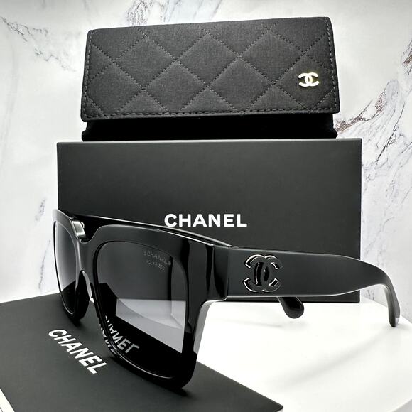 New CHANEL Sunglasses Black Butterfly Gold Polarized Gray Lens - Picture 13 of 16